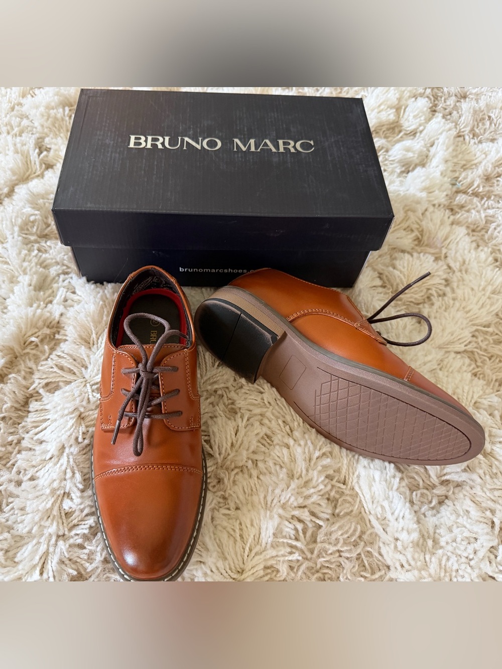 Bruno Marc Boys' Tan Lace-Up Dress Shoes